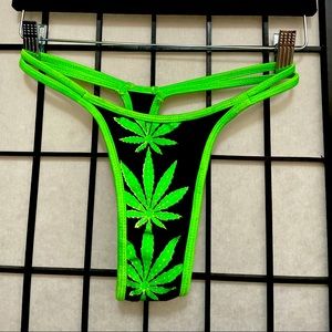 90s Neon High Rise Thong Swim Bottom with MaryJane Leaf